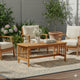 Mia Coffee Table, Brown Acacia Wood, Slatted Legs, Rectangular 40"