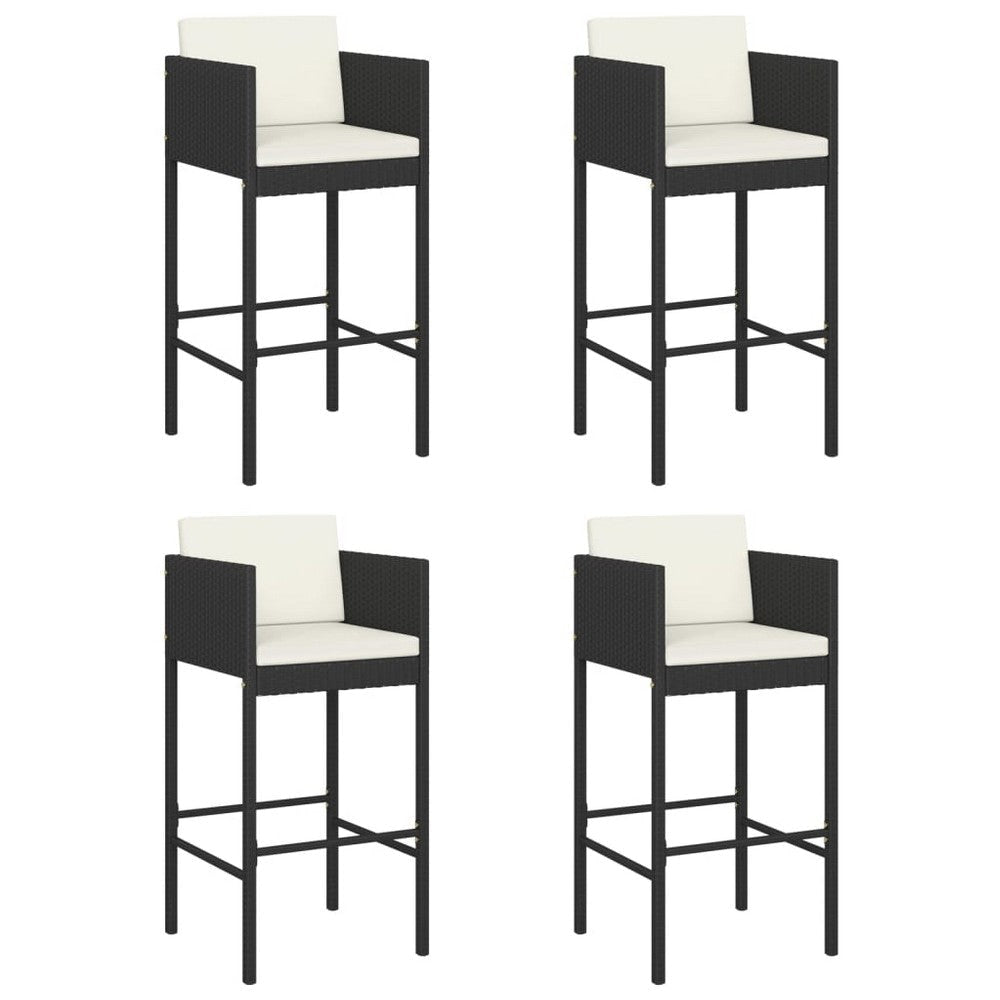 Outdoor Barstool Chair Set of 4 White Fabric Cushions Black Rattan BM325693