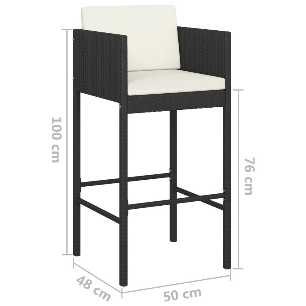 Outdoor Barstool Chair Set of 4 White Fabric Cushions Black Rattan BM325693