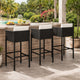 Outdoor Barstool Chair Set of 4, White Fabric Cushions, Black Rattan