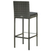 Outdoor Barstool Chair Set of 2, Gray Rattan, Black Fabric Cushions