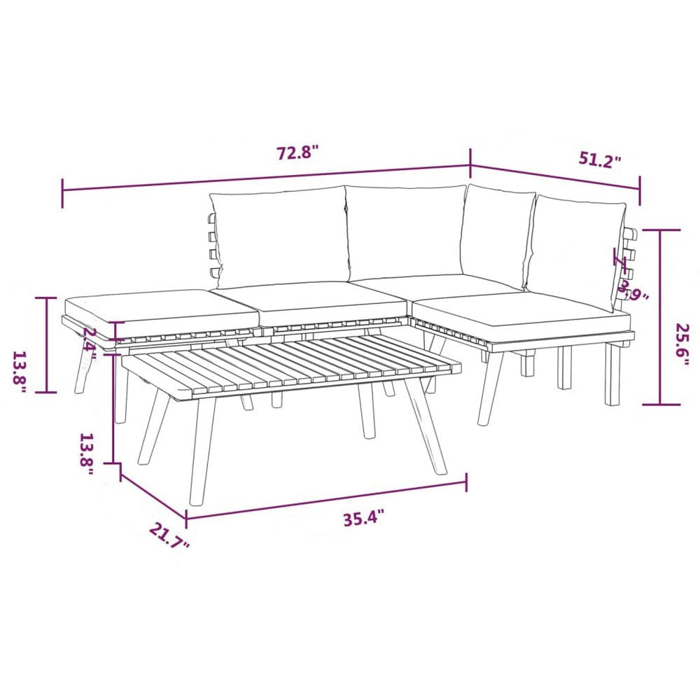 Roma 5pc Outdoor Modular Sofa Set Coffee Table Brown Acacia Wood BM325695