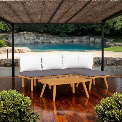 Roma 5pc Outdoor Modular Sofa Set, Coffee Table, Brown Acacia Wood