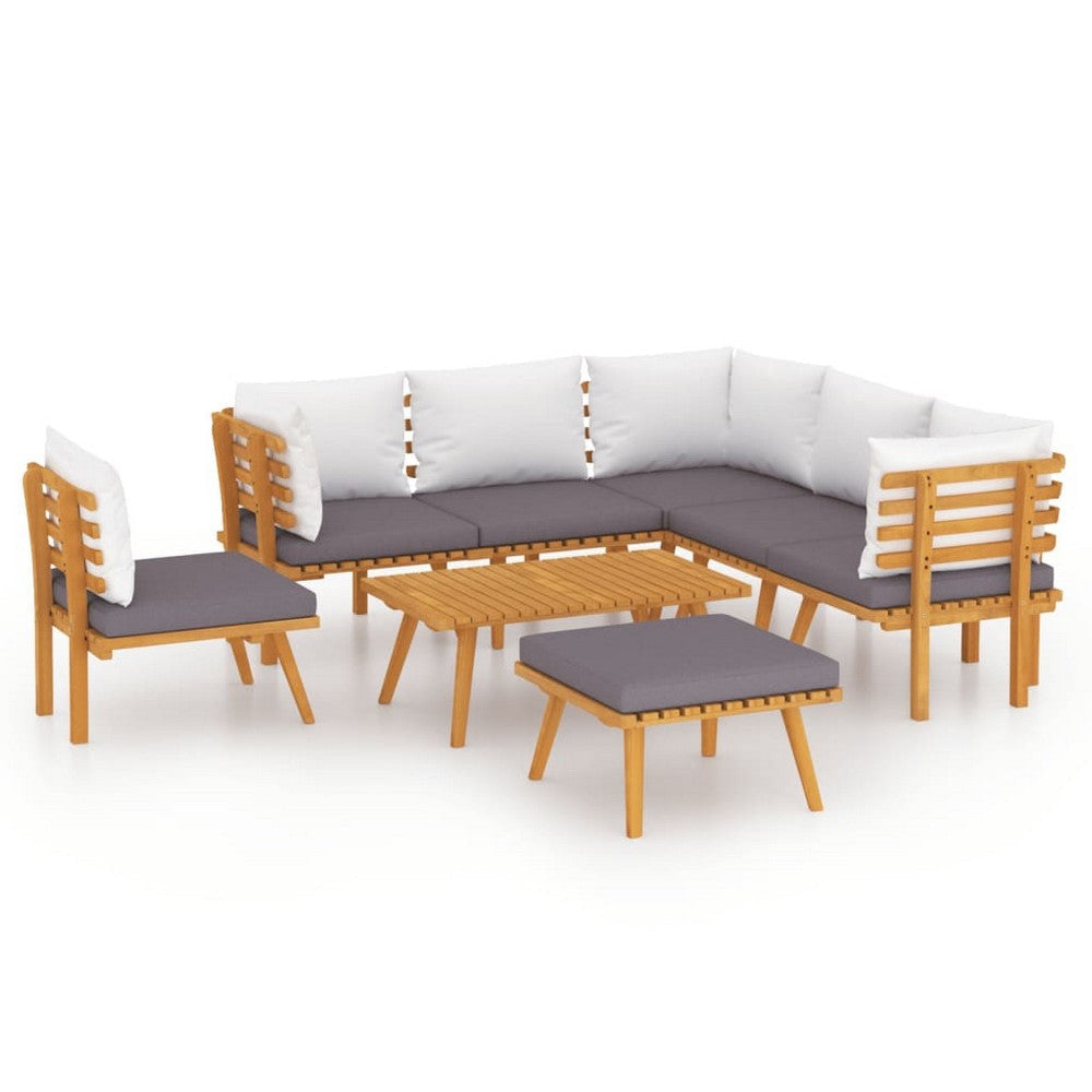 Roma 8pc Outdoor Modular Sofa Set Table White Cushions Acacia Wood BM325698