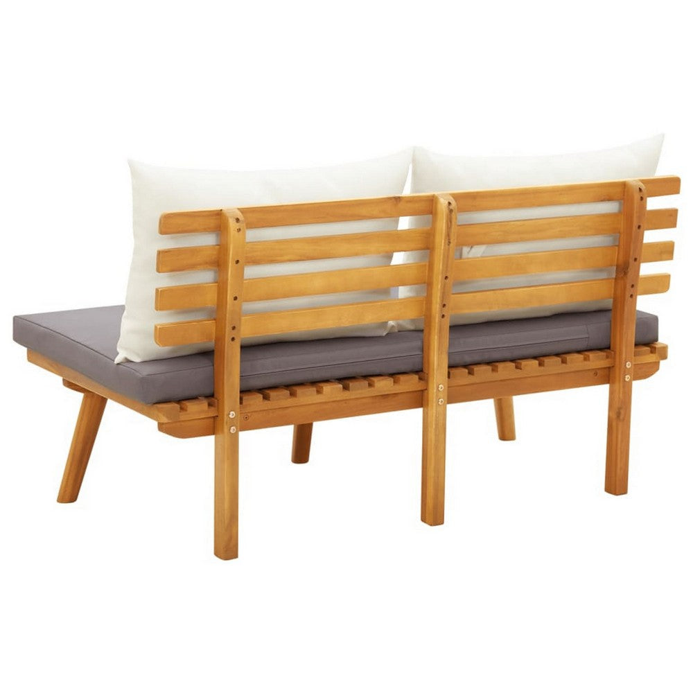 Roma Outdoor Bench Dark Gray White Cushions Acacia Brown Wood 45’’ BM325699