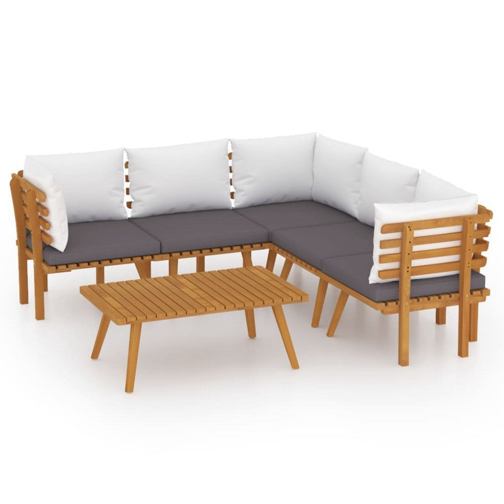 Roma 6pc Outdoor Modular Sofa Set 1 Table Gray White Acacia Wood BM325700