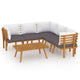 Roma 6pc Outdoor Modular Sofa Set 1 Table Gray White Acacia Wood BM325700