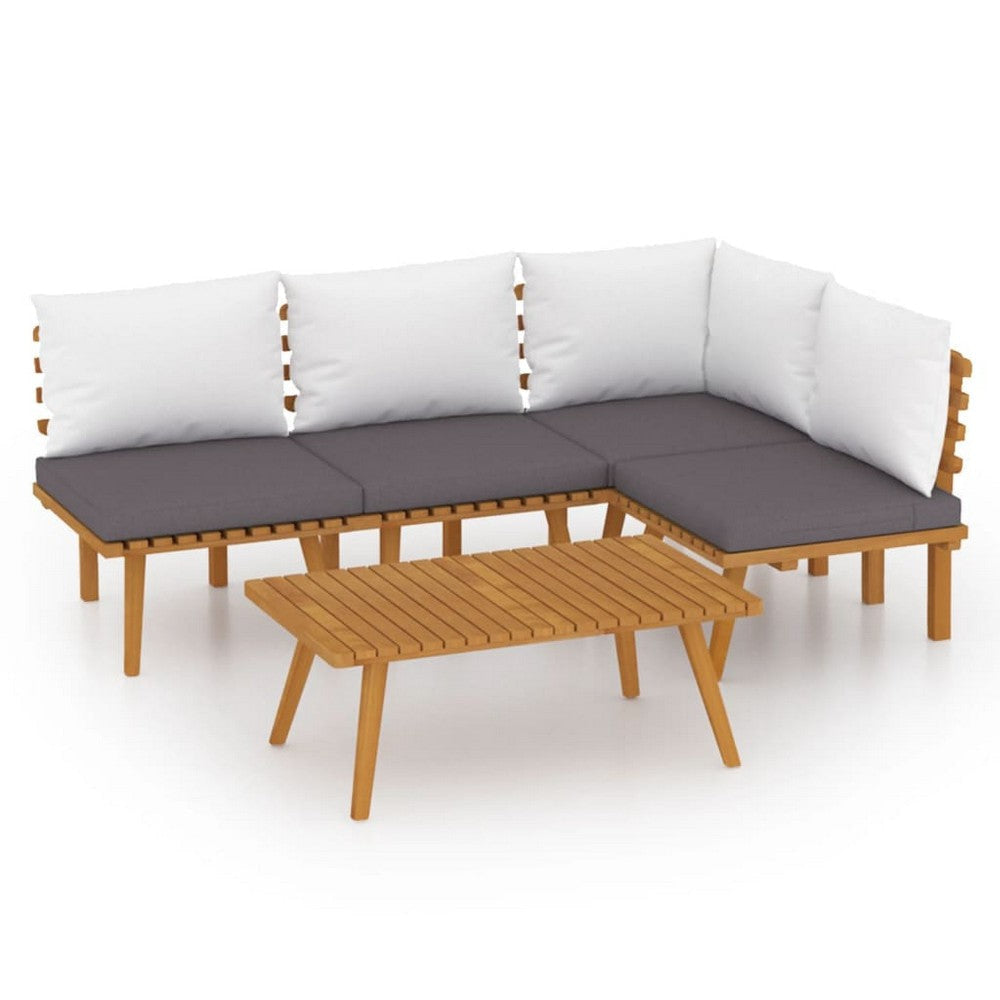 Roma 5pc Outdoor Modular Sofa Set Table White Cushions Acacia Wood BM325701
