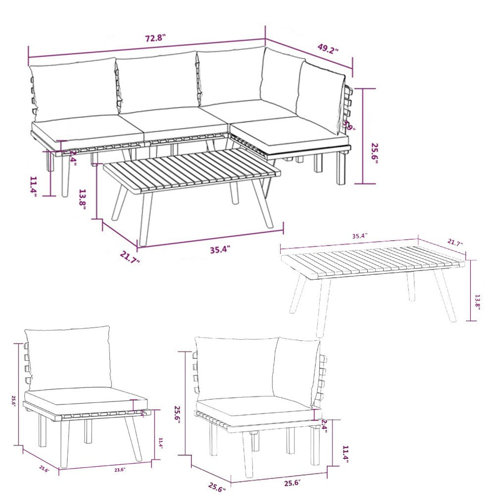 Roma 5pc Outdoor Modular Sofa Set Table White Cushions Acacia Wood BM325701