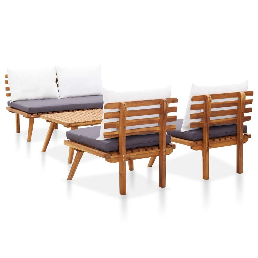 Roma 4pc Outdoor Modular Sofa Set Coffee Table White Acacia Wood BM325702