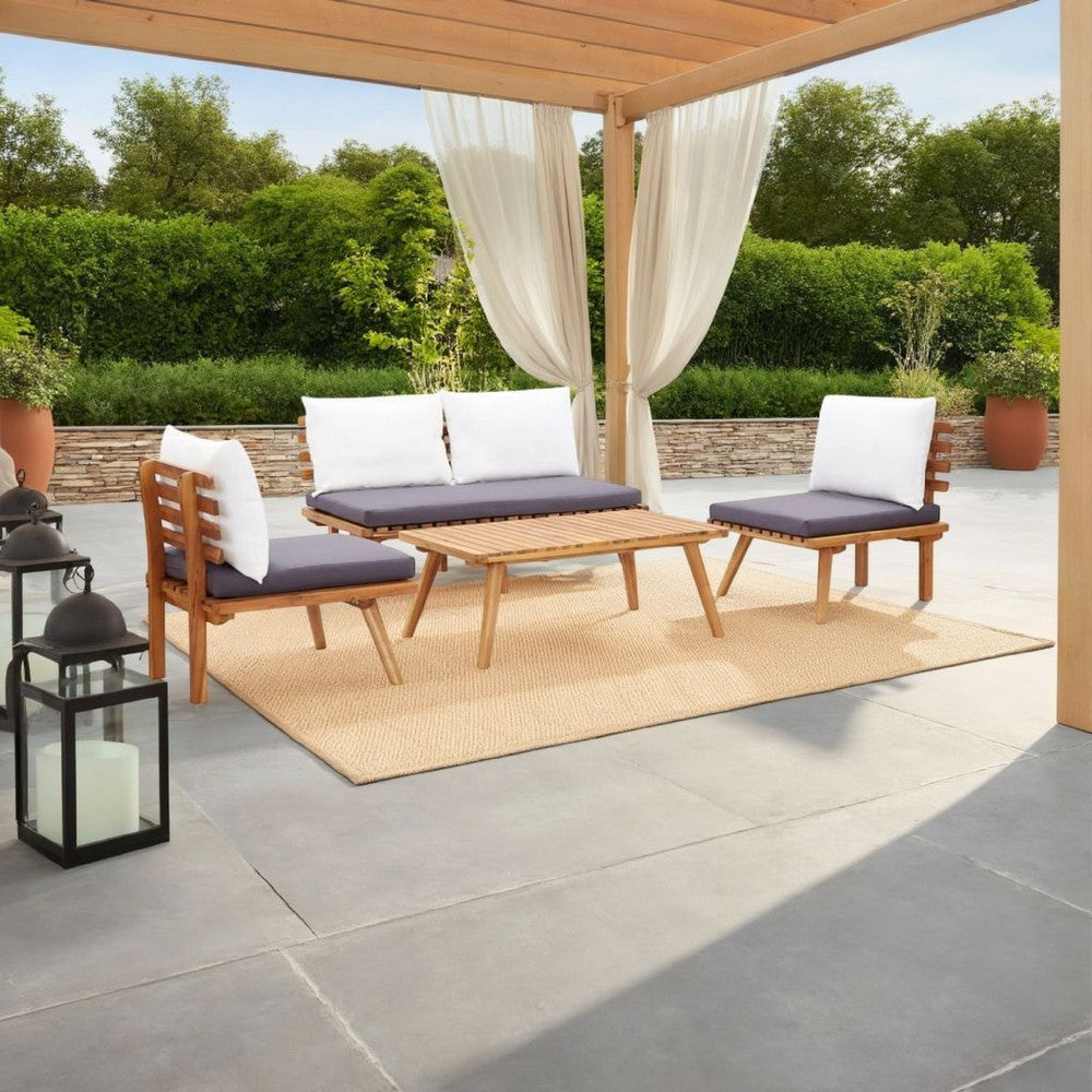 Roma 4pc Outdoor Modular Sofa Set, Coffee Table, White, Acacia Wood