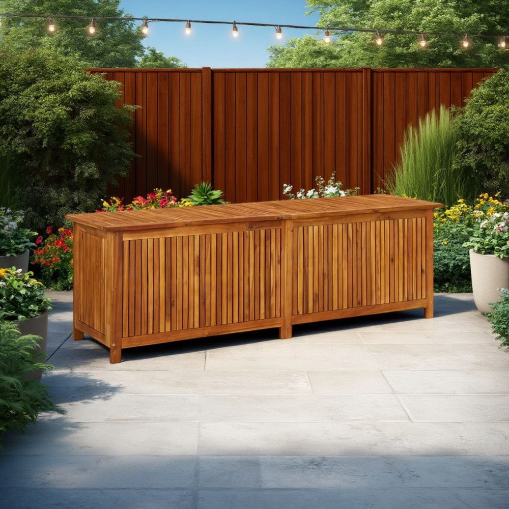 Outdoor Storage Box, Waterproof PE Bag, 69" Brown Solid Acacia Wood
