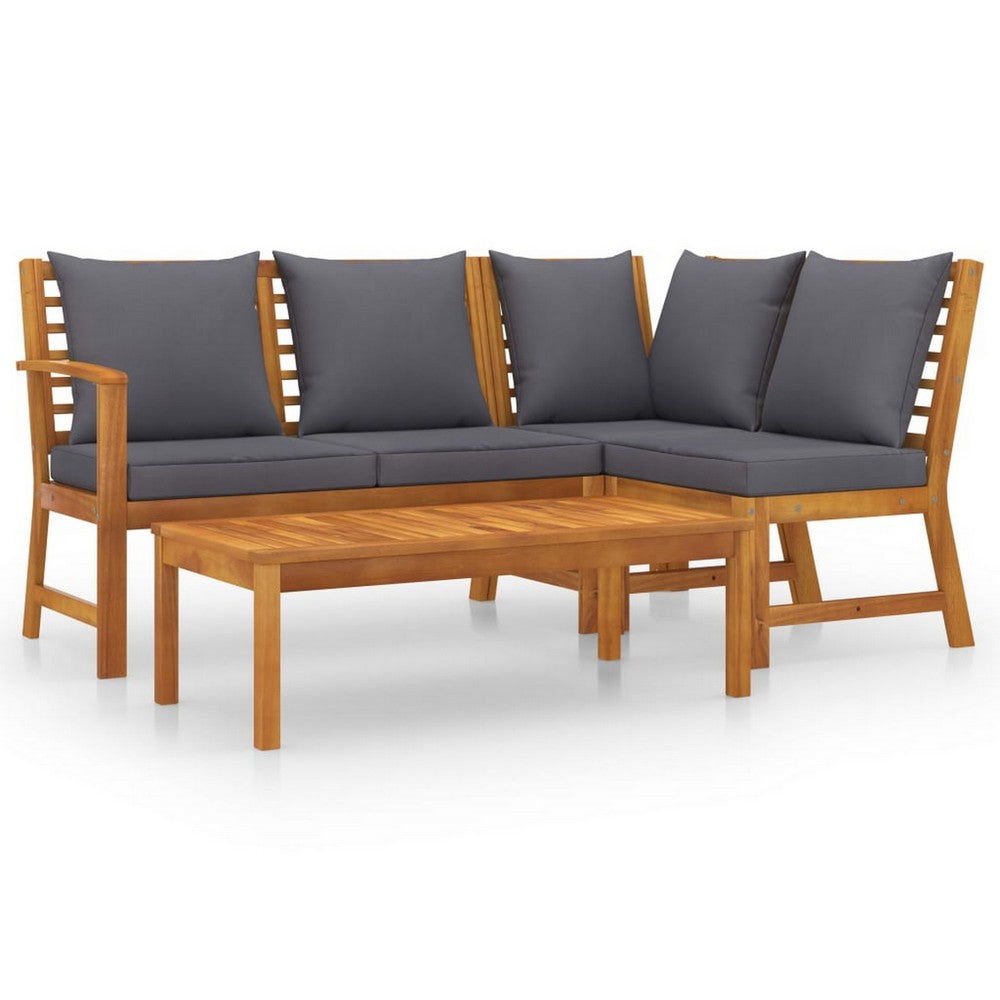 Roma 4pc Patio Sofa Set with Coffee Table, Gray Cushions, Acacia Wood