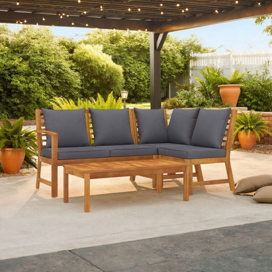 Roma 4pc Patio Sofa Set with Coffee Table, Gray Cushions, Acacia Wood