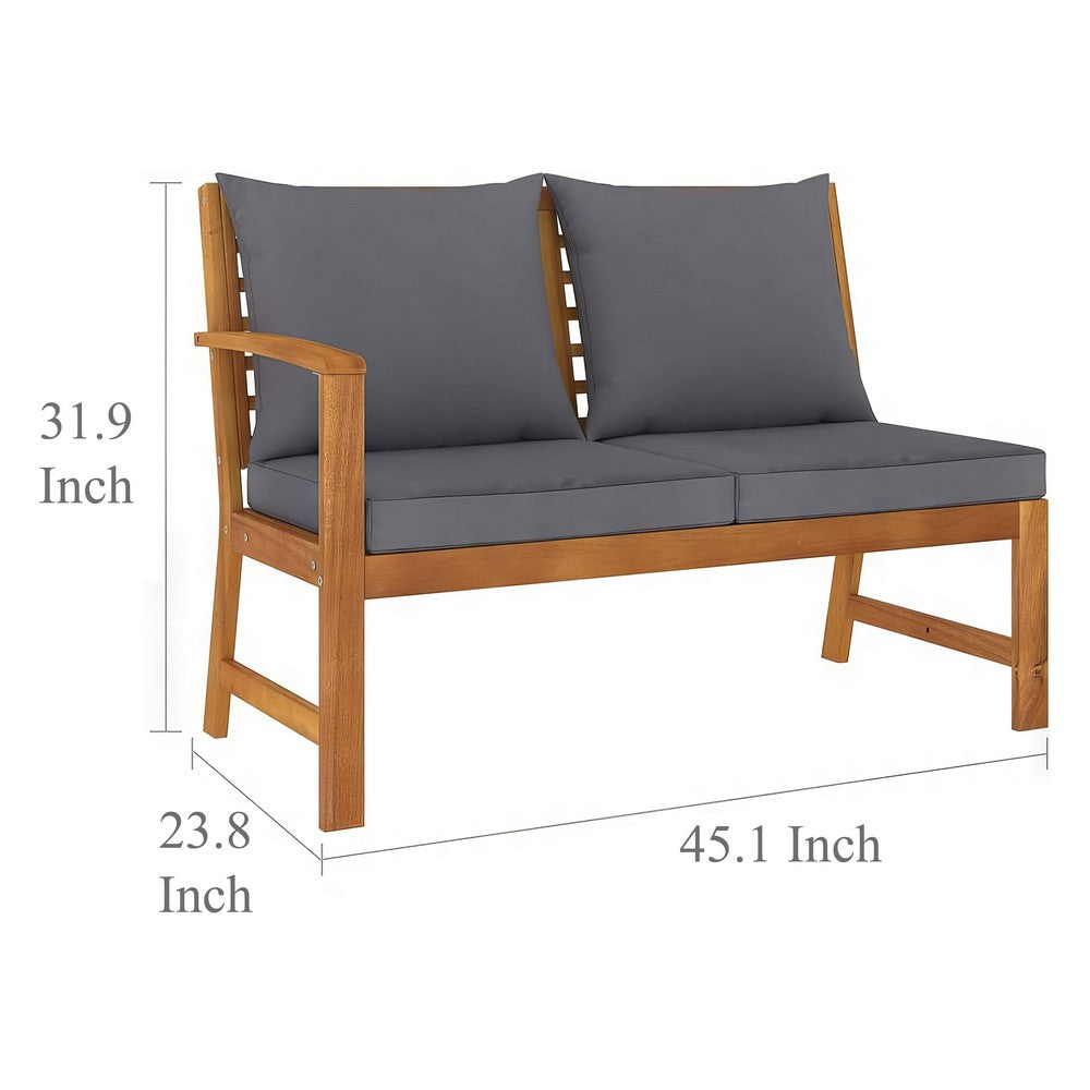 Roma 4pc Patio Sofa Set with Coffee Table, Gray Cushions, Acacia Wood