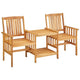 3pc Outdoor Patio Chairs w Attached Table, Slatted Solid Acacia Wood