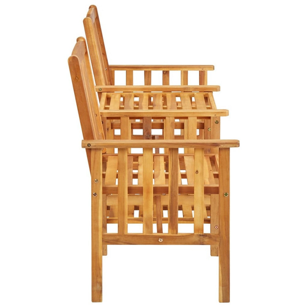3pc Outdoor Patio Chairs w Attached Table Slatted Solid Acacia Wood BM325716