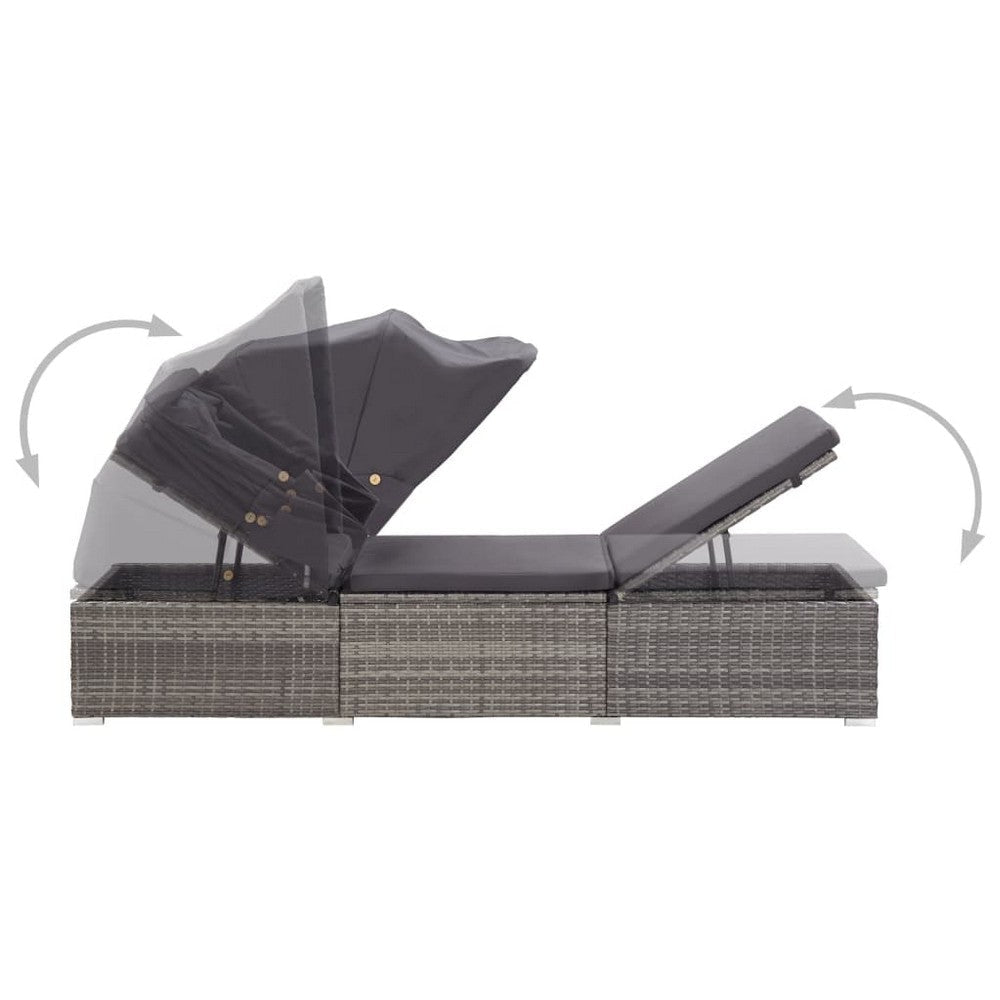 Casey Sun Chaise Lounger with Canopy Cushion Gray Rattan 77’’ BM325717