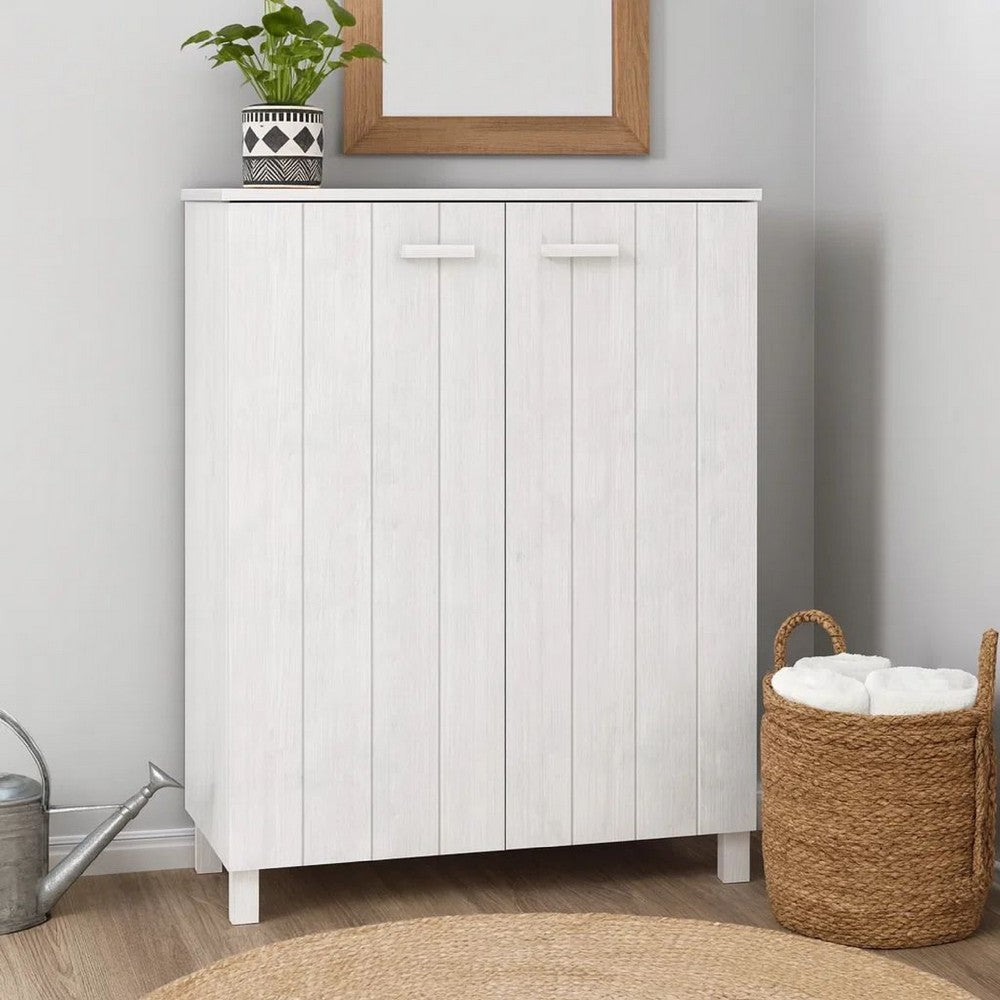 Accent Shoe Cabinet, 2 Doors, Farmhouse White Solid Pine Wood