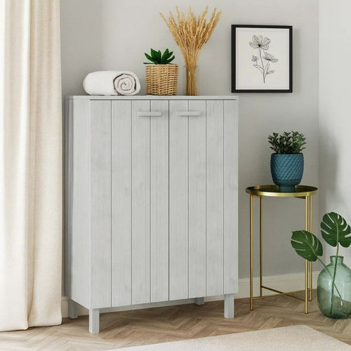 Accent Shoe Cabinet, 2 Doors, Farmhouse White Solid Pine Wood