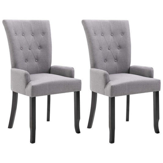 Dining Side Chair Set of 2, Tufted Back, Black Legs, Light Gray Fabric