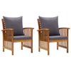 Mia Outdoor Patio Chair Set of 2, Gray Cushions, Slatted Acacia Wood