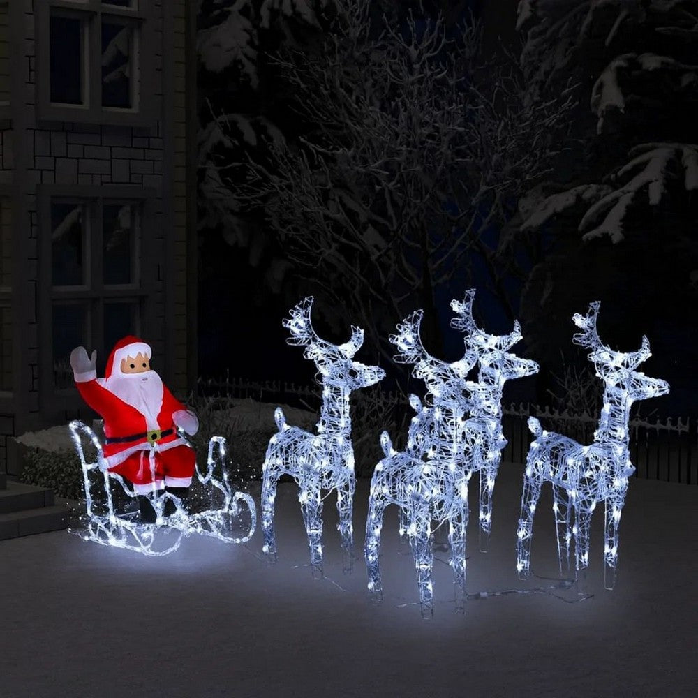 Garden 4pc Reindeer and Sleigh Christmas Decoration, 240 LEDs, White