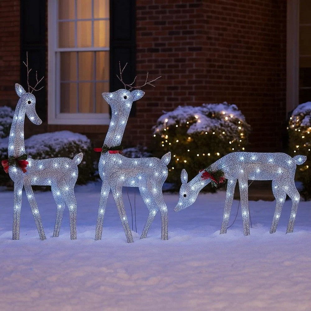 Garden 3pc Reindeer Christmas Decoration, 90 LEDs, Cool White Lights