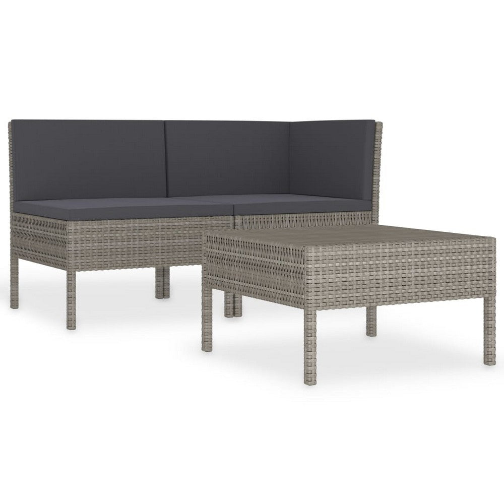 Outdoor 3pc Patio Sofa Set with Table Dark Gray Cushions Poly Rattan BM325727