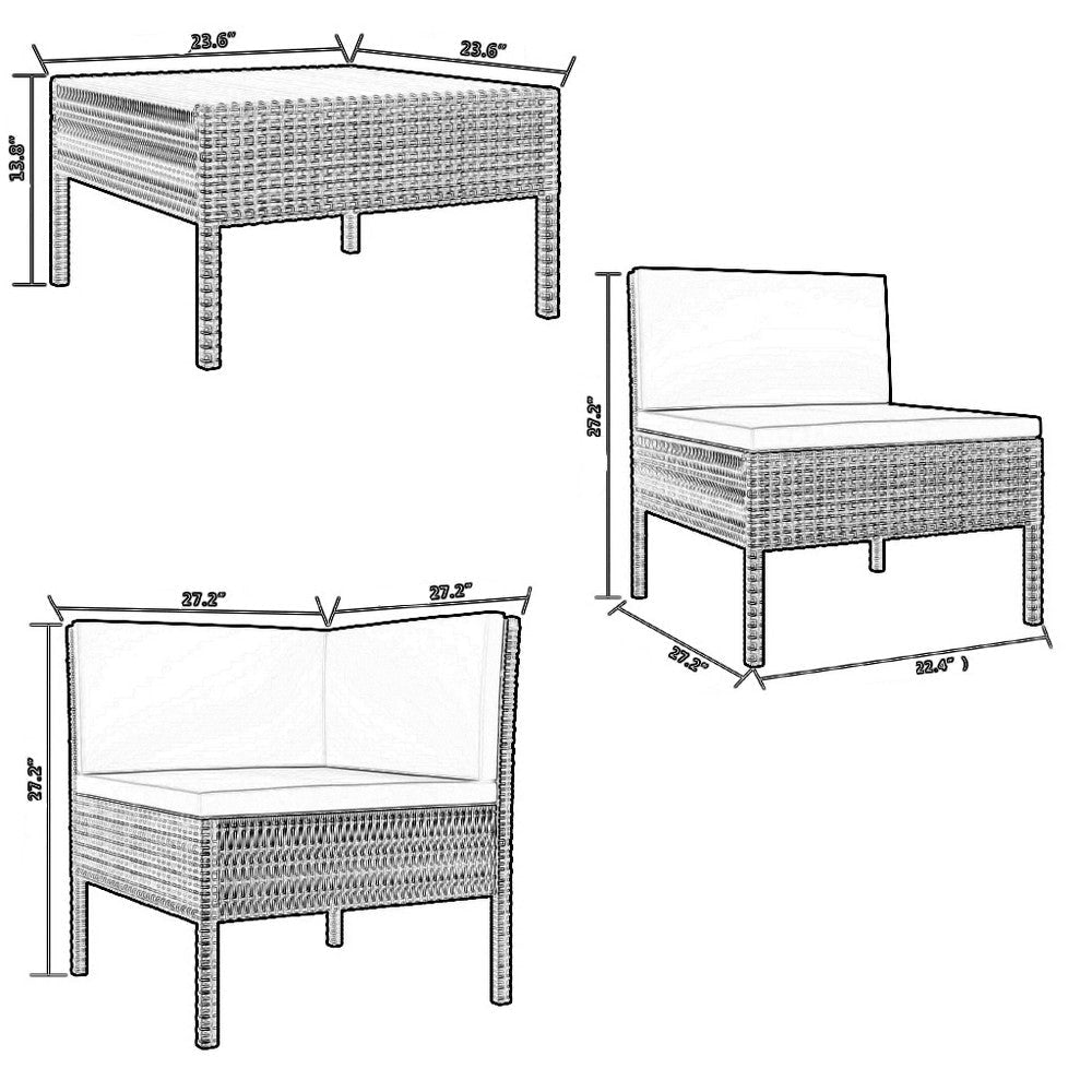 Outdoor 3pc Patio Sofa Set with Table Dark Gray Cushions Poly Rattan BM325727