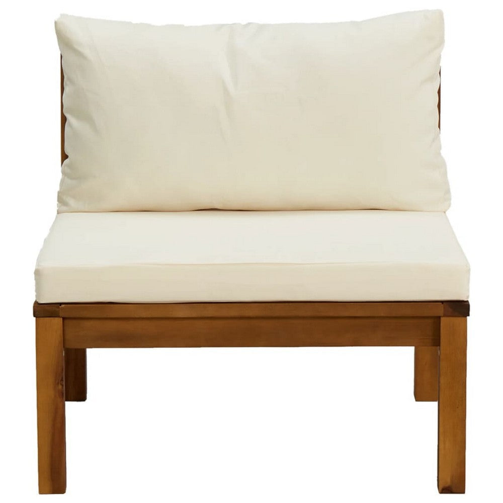 2pc Outdoor Patio Sofa and Table Set Ivory Cushion Brown Acacia Wood BM325728