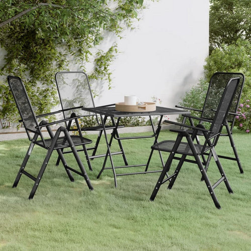 5pc Outdoor Patio Dining Table and Chairs Set, Mesh Gray Metal Frame