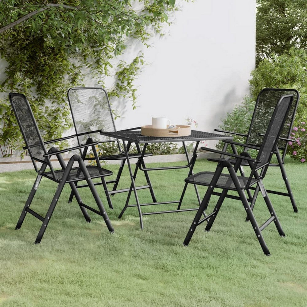 5pc Outdoor Patio Dining Table and Chairs Set, Mesh Gray Metal Frame