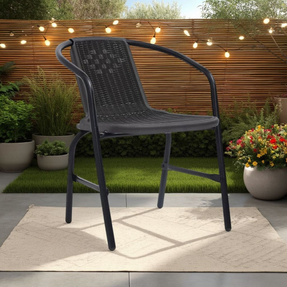 Outdoor Patio Chair Set of 4, Stackable, Plastic Rattan, Black