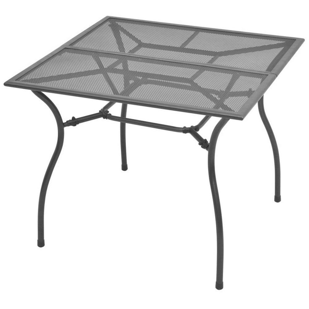 Outdoor Patio Dining Table, 35" Square Mesh Top Classic Gray Metal