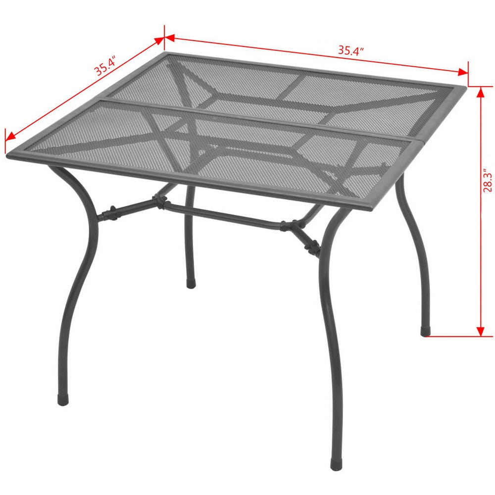 Outdoor Patio Dining Table, 35" Square Mesh Top Classic Gray Metal