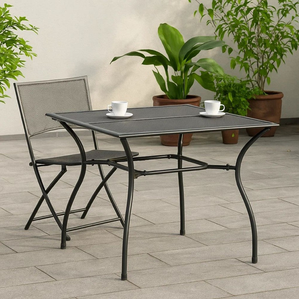 Outdoor Patio Dining Table, 35" Square Mesh Top Classic Gray Metal