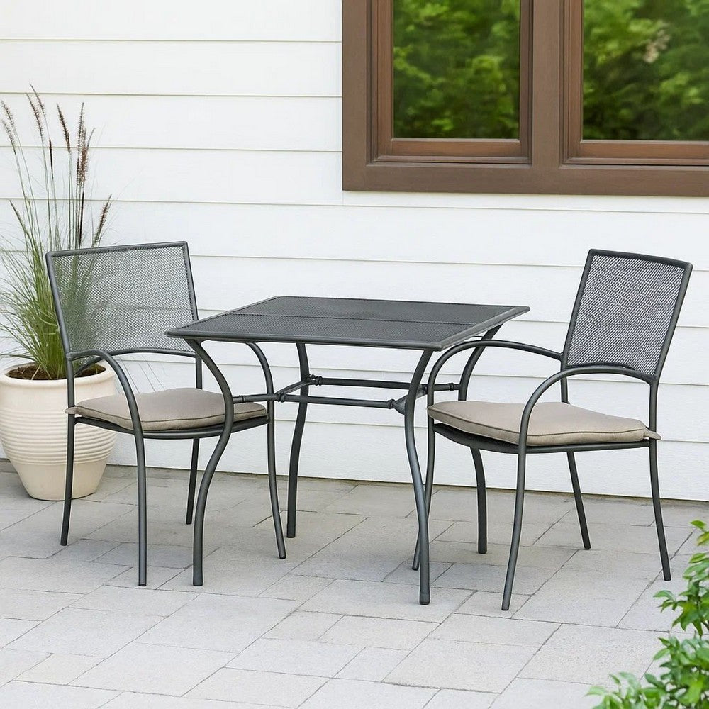 Outdoor Patio Dining Table, 35" Square Mesh Top Classic Gray Metal