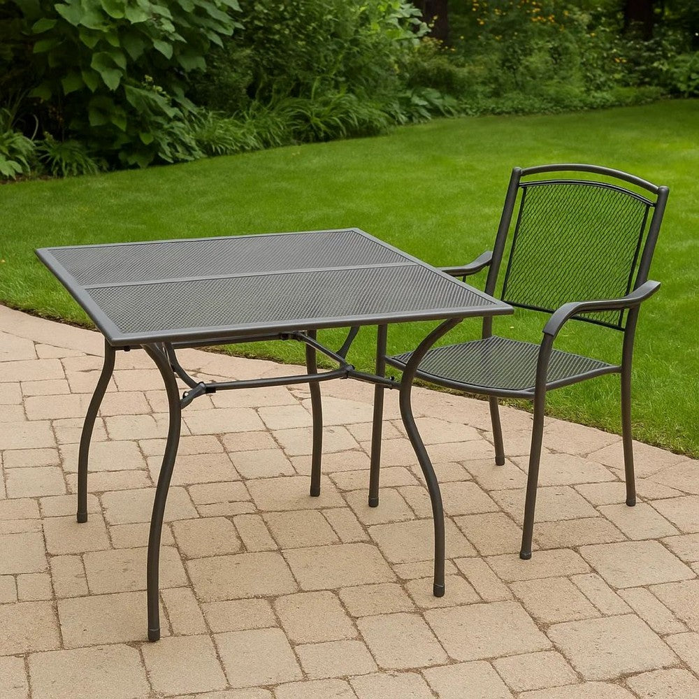 Outdoor Patio Dining Table, 35" Square Mesh Top Classic Gray Metal