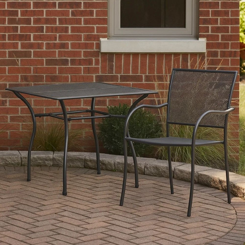Outdoor Patio Dining Table, 35" Square Mesh Top Classic Gray Metal