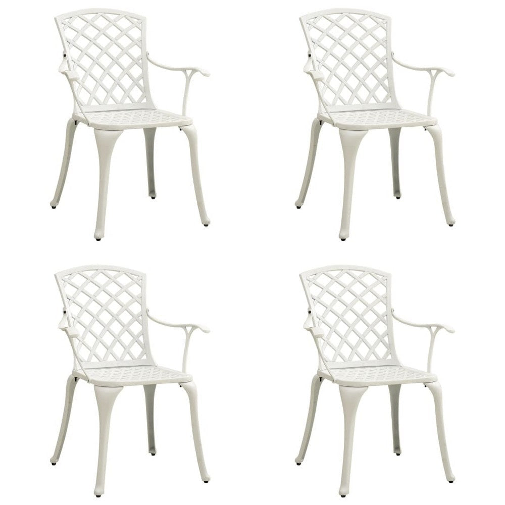Outdoor Patio Chair Set of 4, Cutout Backrests, White Aluminum Frame