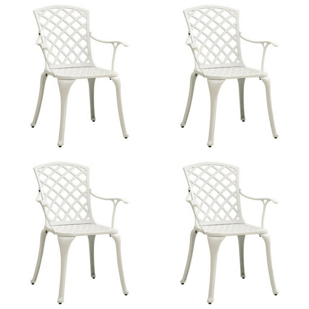 Outdoor Patio Chair Set of 4, Cutout Backrests, White Aluminum Frame