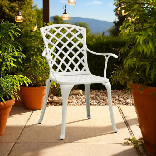Outdoor Patio Chair Set of 4, Cutout Backrests, White Aluminum Frame