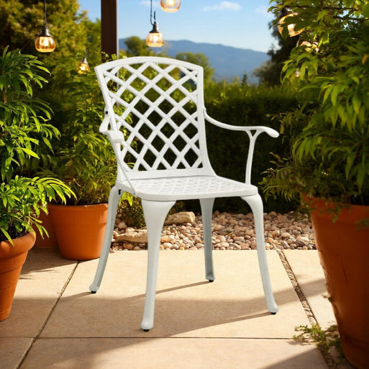 Outdoor Patio Chair Set of 4, Cutout Backrests, White Aluminum Frame