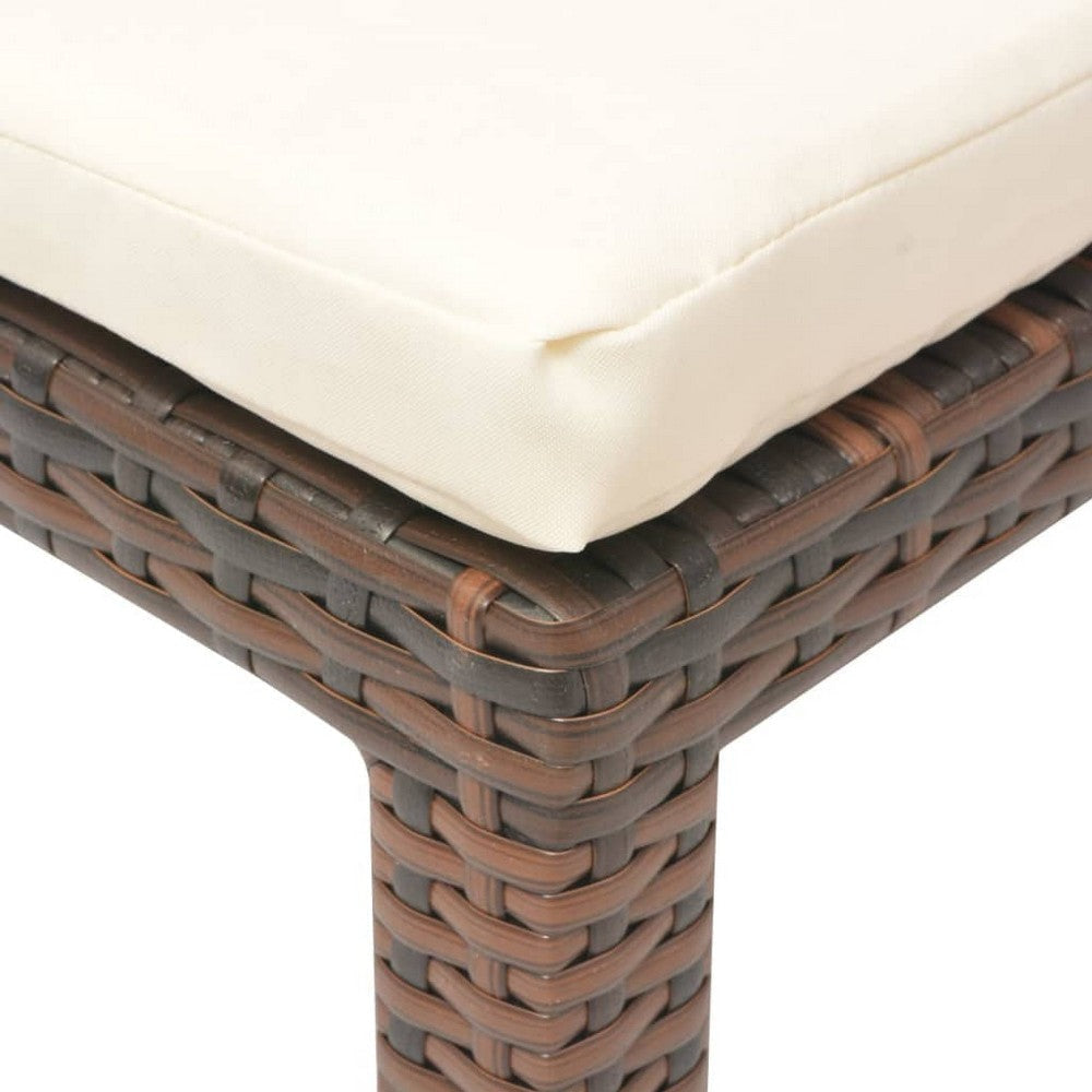 Outdoor Sun Lounger with White Cushion Adjustable Back Brown Wood BM325737