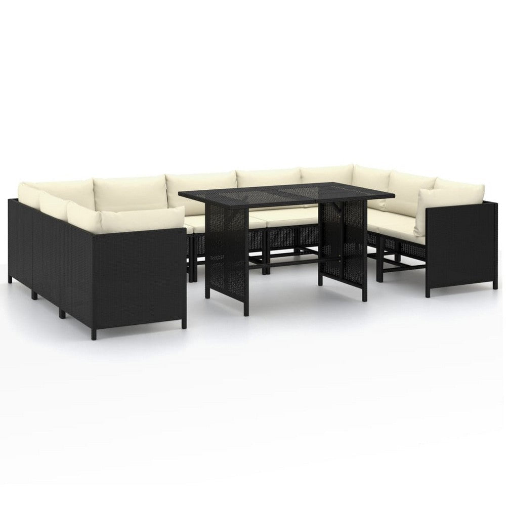 10pc Outdoor Sofa Set White Cushions 9 Modular Chairs Table Black BM325740