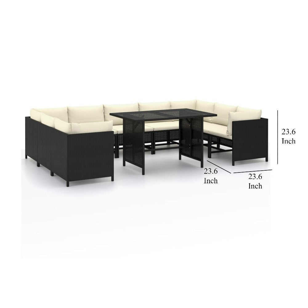 10pc Outdoor Sofa Set White Cushions 9 Modular Chairs Table Black BM325740