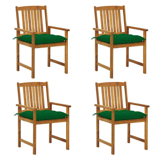 Blaire 4pc Patio Chair Set, Green Seat Cushions, Slatted Acacia Wood