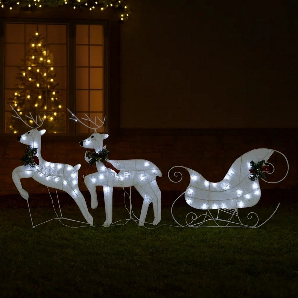 Garden 2pc Reindeer and Sleigh Christmas Decoration, 60 LEDs, White