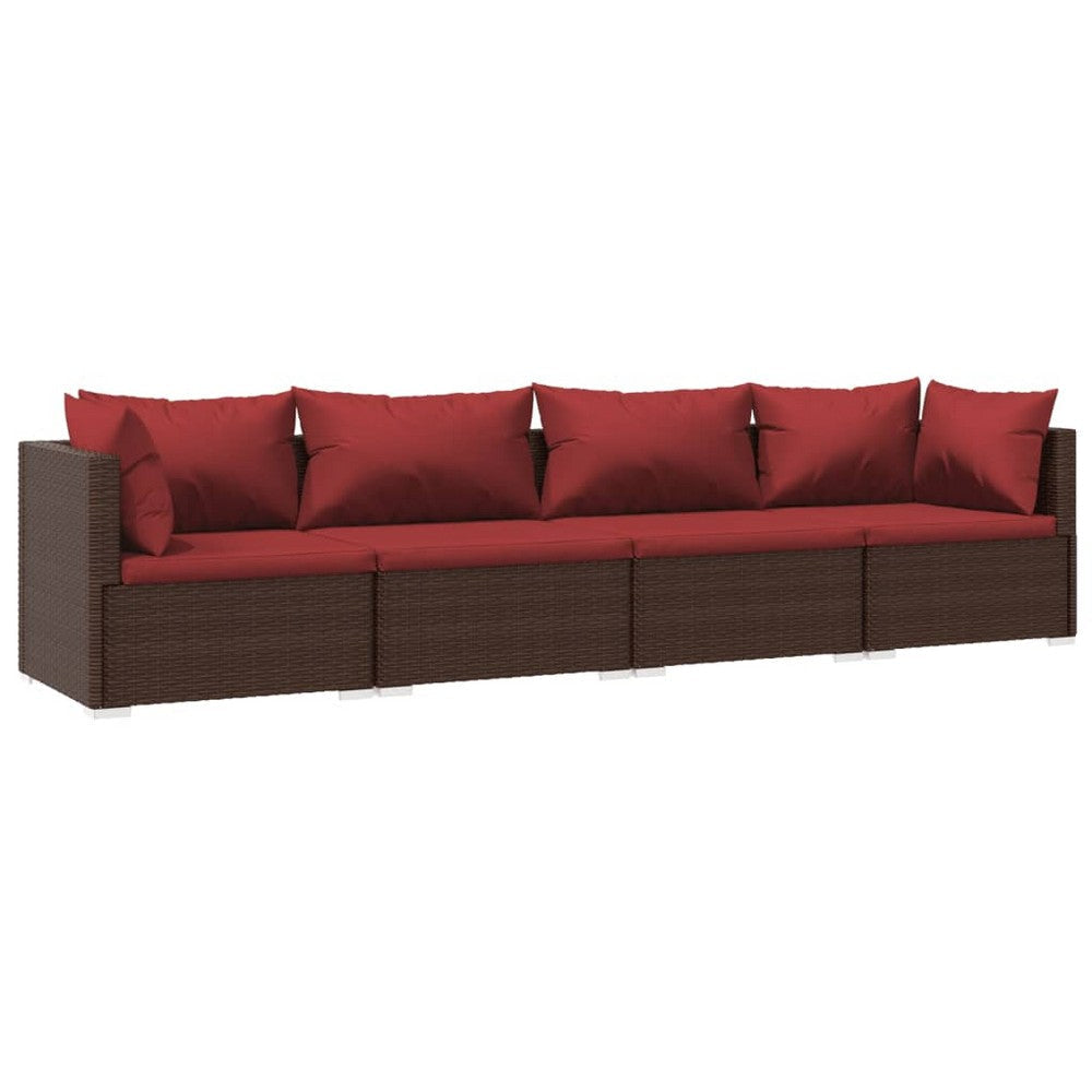 4pc Patio Sectional Sofa Set with 6 Pillows 4 Cushions Red Brown BM325746